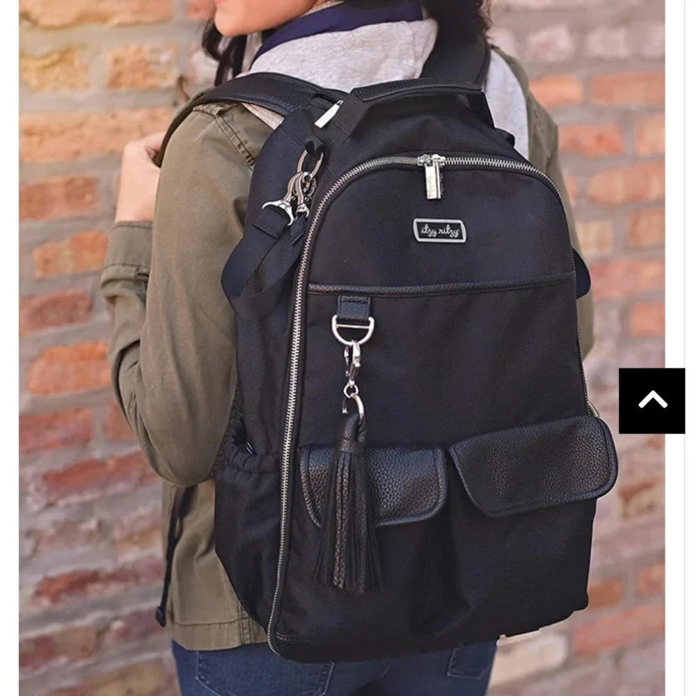 Itzy Ritzy Black Diaper Backpack with Tassel Charm 🖤🖤
